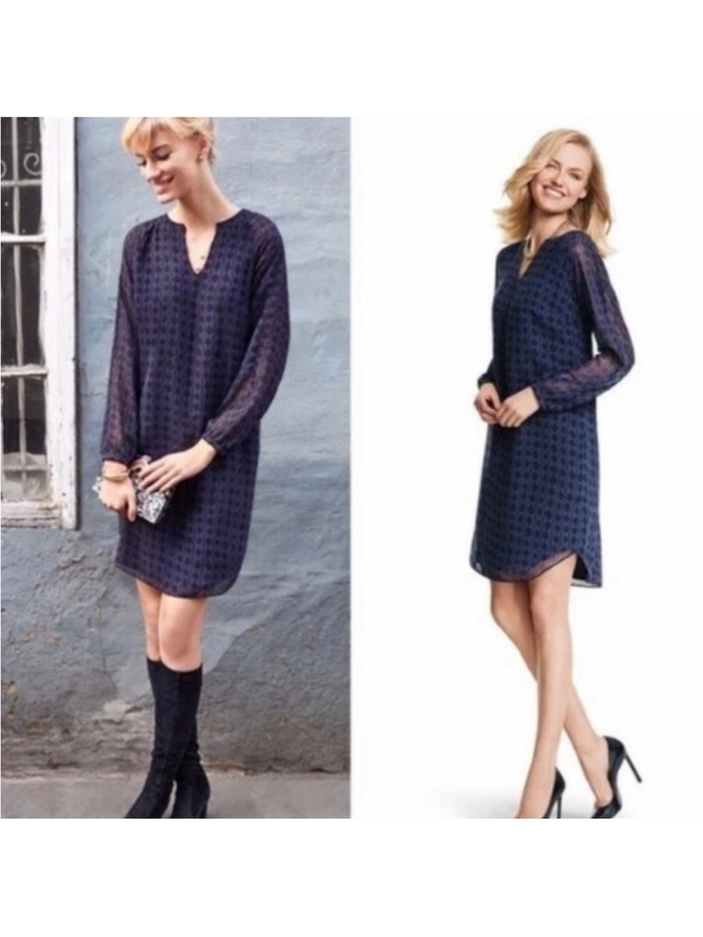 Cabi Harlequin Diamond Long Sleeve Chiffon Dress Style #3102
